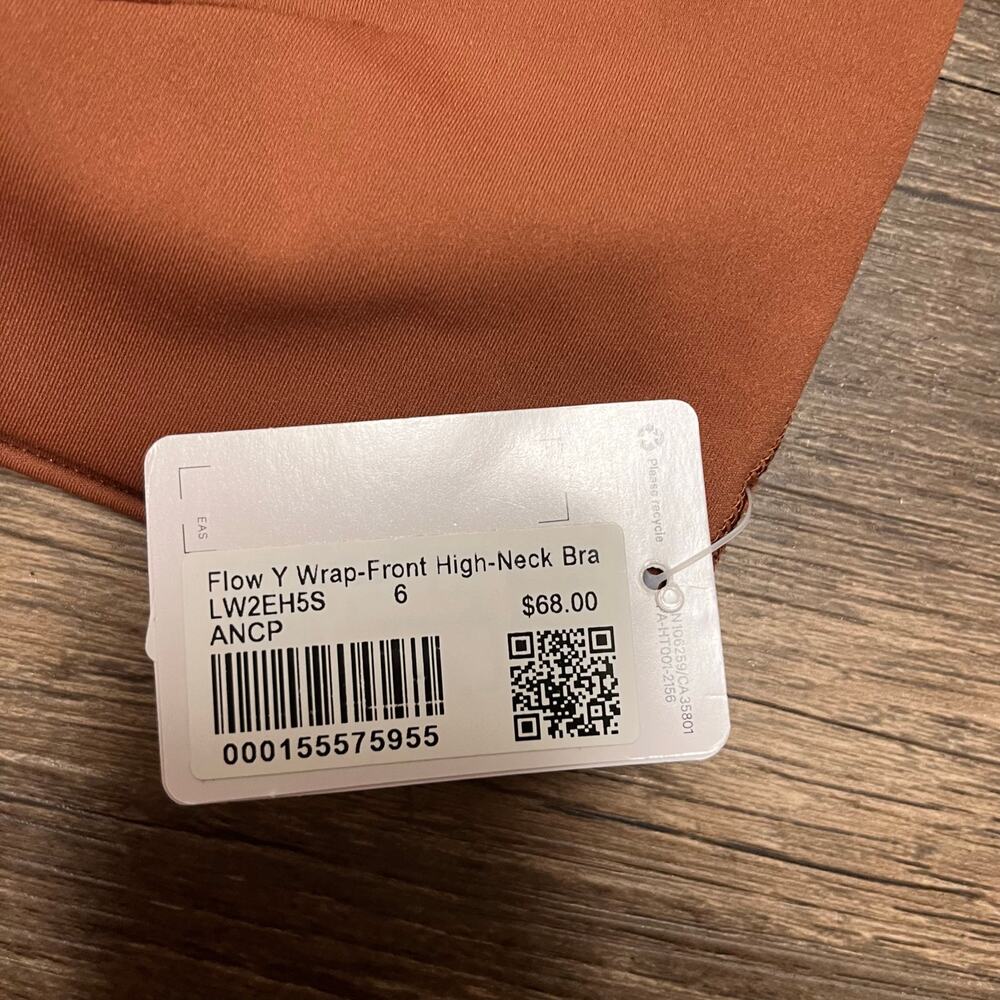 NWT Lululemon Flow Y Wrap-Front High Neck Bra Ancient Copper Nulu Yoga 6 Active - Picture 6 of 6